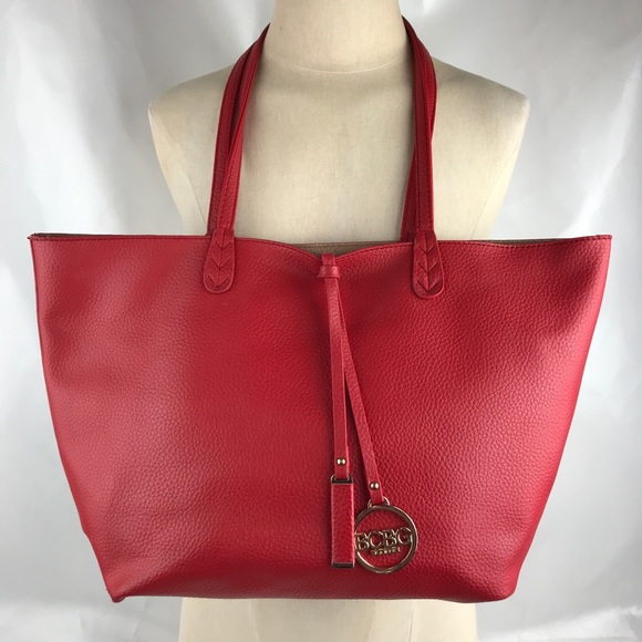 BCBG Reversible Red/ Tan Paris Tote Bag - Picture 1 of 9